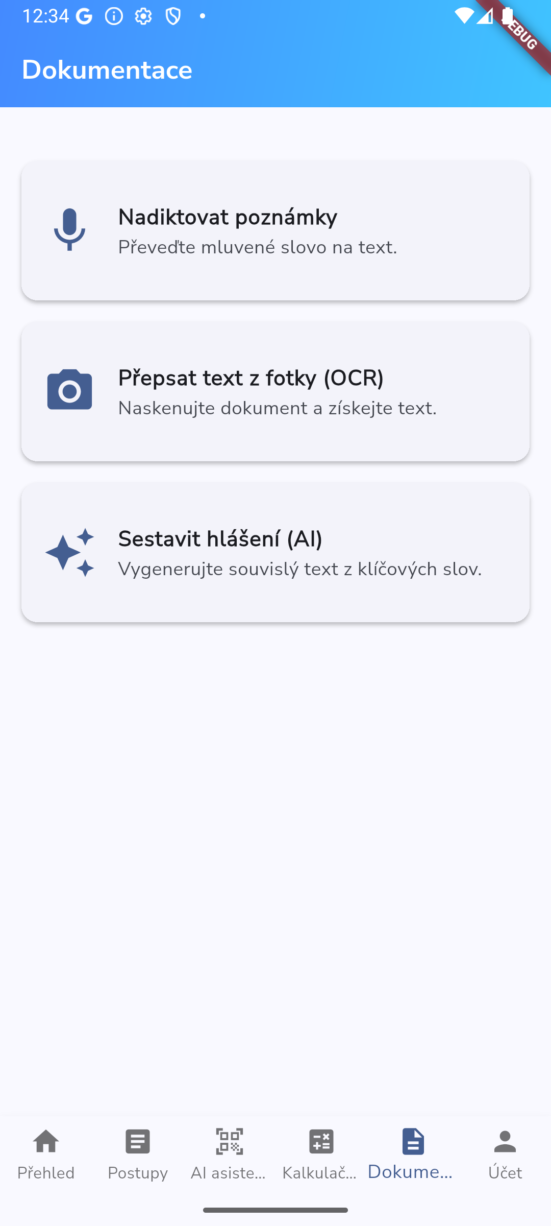 Náhled sekce AI dokumentace